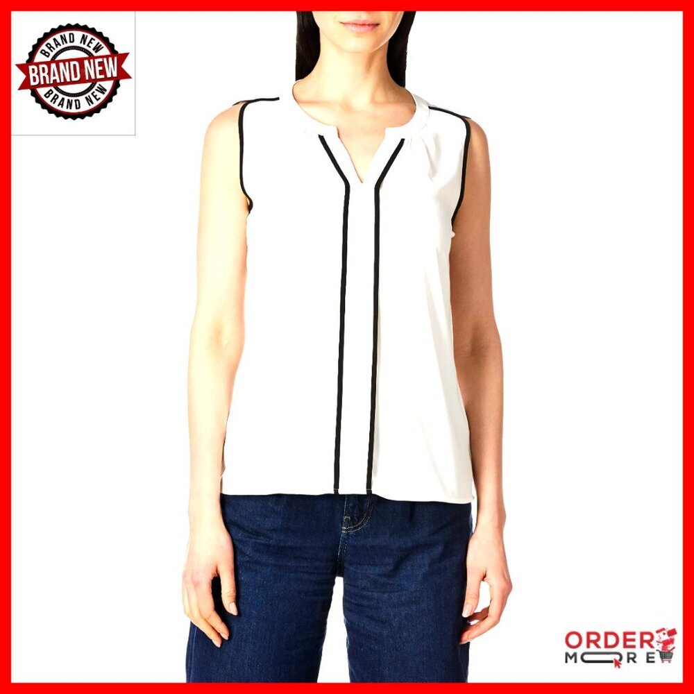 Sleeveless Split Neck Blouse with Contrast Piping, Johnny Collar